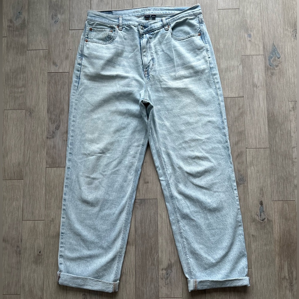 American Eagle Outfitters Highest Rise Baggy Straight Denim Strigid Jeans 14‎